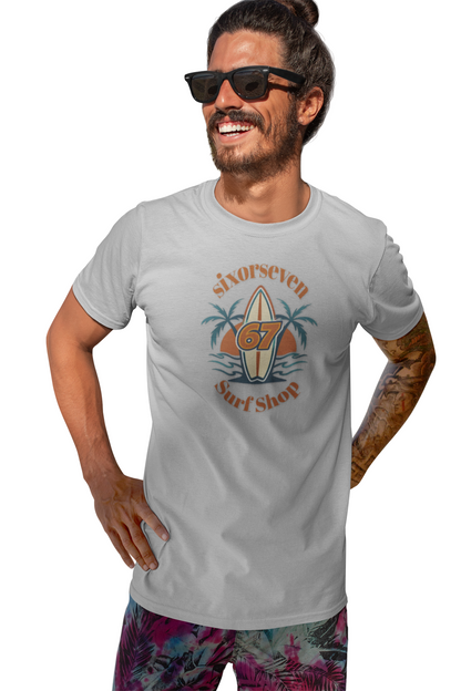 67 Surf Shop Vibes, Unisex Softstyle T-Shirt, Relaxed Coastal Streetwear Tee