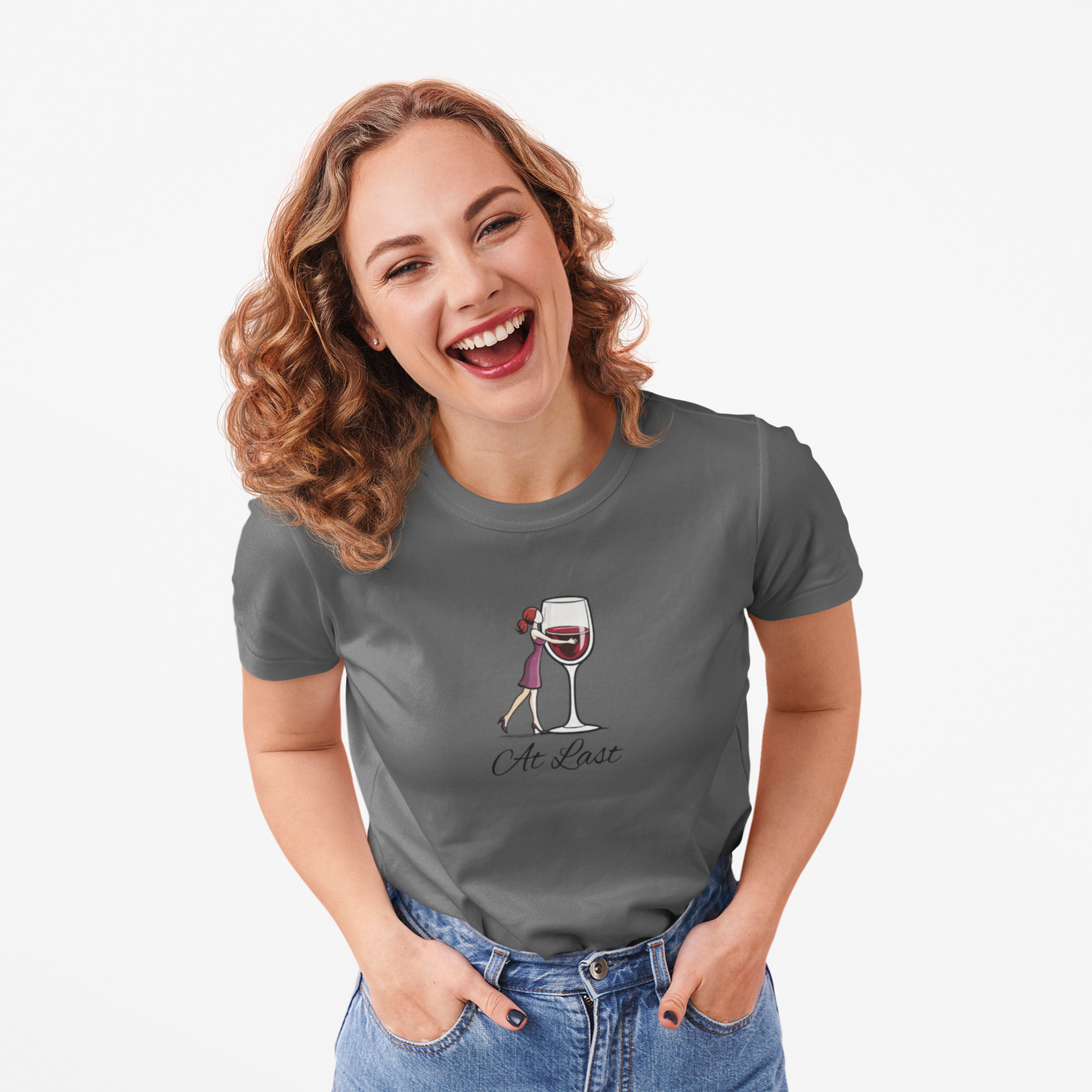 At Last Wine Lover T-Shirt,  Minimalist Romantic Wine Art Tee for Women